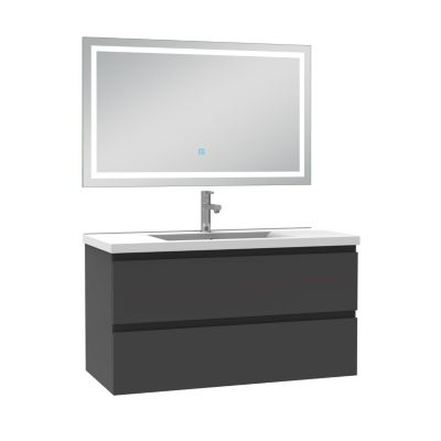 Ensemble meuble de salle de bain avec tiroirs 100cm, vasque céramique et LED miroir, anthracite