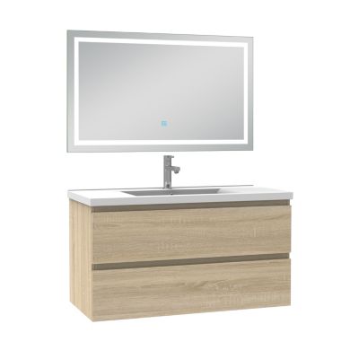 Ensemble meuble de salle de bain avec tiroirs 100cm, vasque céramique et LED miroir, chêne