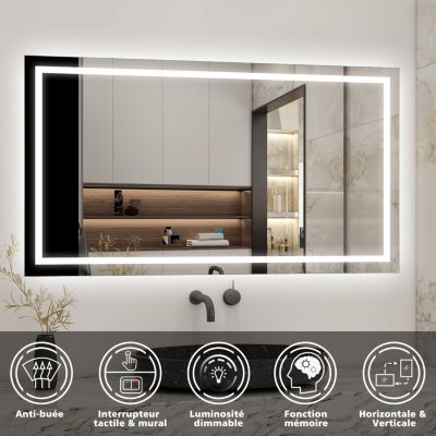 Ensemble meuble de salle de bain avec tiroirs 100cm, vasque céramique et LED miroir, chêne