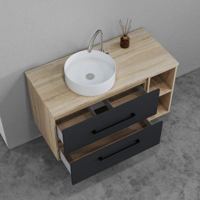 Ensemble meuble de Salle de Bain Suspendu 100cm avec lavabo à poser + Colonne + Armoire salle de bain avec miroir