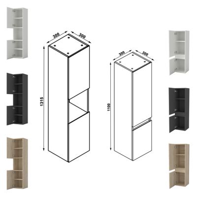 Ensemble meuble de Salle de Bain Suspendu 100cm avec vasque à poser + 2 Colonnes + Miroir LED Dimmable, Anthracite + Chêne