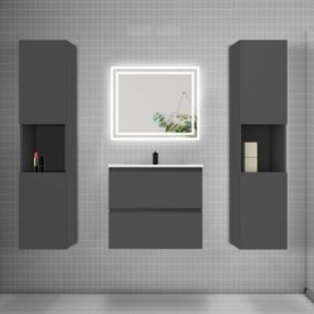 Ensemble meuble de salle de bains 60cm, vasque + colonne + LED miroir mural,anthracite