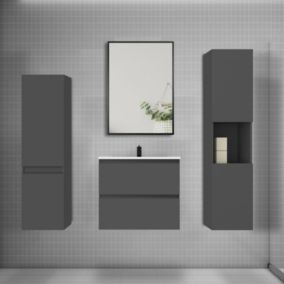 Ensemble meuble de salle de bains 60cm vasque + colonne + miroir mural,anthracite