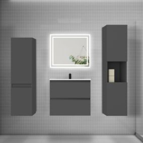 Ensemble meuble de salle de bains 60cm, vasque et colonne et LED miroir,anthracite