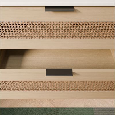 Ensemble Meuble de Salle de Bains 80 cm et Colonne - Decor Bois et Cannage - APOLLINE