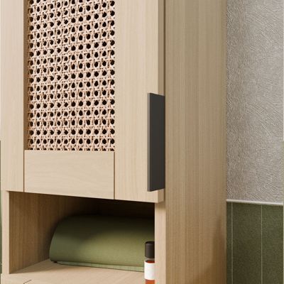 Ensemble Meuble de Salle de Bains 80 cm et Colonne - Decor Bois et Cannage - APOLLINE