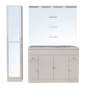 Ensemble meuble de salle de bains l.120 cm avec double vasque et miroir + colonne l.35 cm coloris blanc Atrato