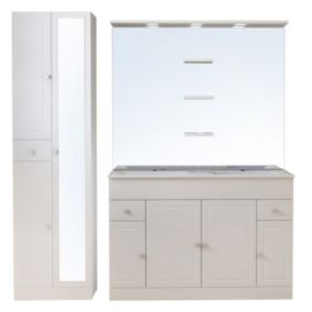 Ensemble meuble de salle de bains l.120 cm avec double vasque et miroir + colonne l.50 cm coloris blanc Atrato