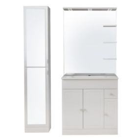Ensemble meuble de salle de bains l.80 cm avec vasque et miroir + colonne l.35 cm coloris blanc Atrato