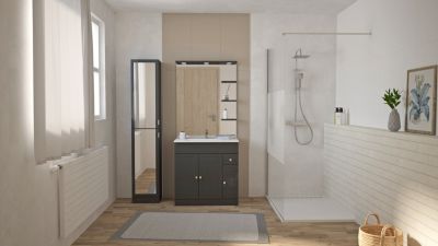 Ensemble meuble de salle de bains l.80 cm avec vasque et miroir + colonne l.35 cm coloris gris anthracite Atrato