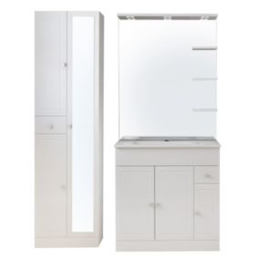 Ensemble meuble de salle de bains l.80 cm avec vasque et miroir + colonne l.50 cm coloris blanc Atrato