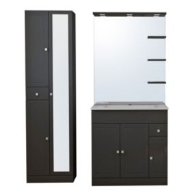 Ensemble meuble de salle de bains l.80 cm avec vasque et miroir + colonne l.50 cm coloris gris anthracite Atrato
