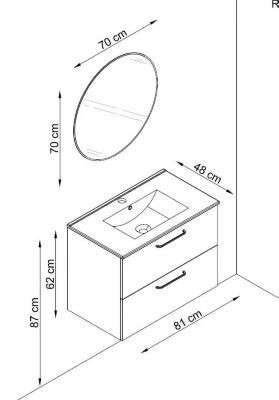 Ensemble meuble Dorus l.80 cm noir mat et poignées dorées + vasque céramique + miroir rond