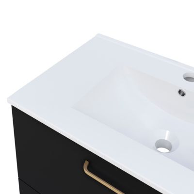 Ensemble meuble Dorus l.80 cm noir mat et poignées dorées + vasque céramique + miroir rond