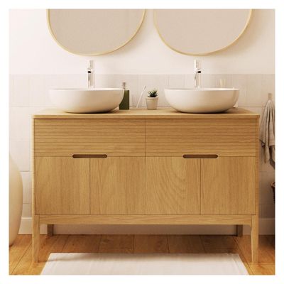 Ensemble meuble double-vasque 120 cm chêne    + 2 vasques ALASKA