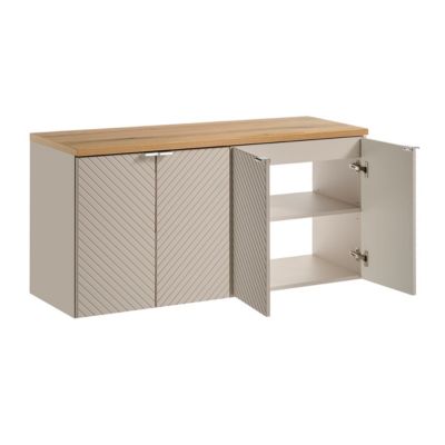 Ensemble meuble double vasque 120cm 4 portes miroirs LED colonne et 3 armoires murales Manoa Cachemire et Bois