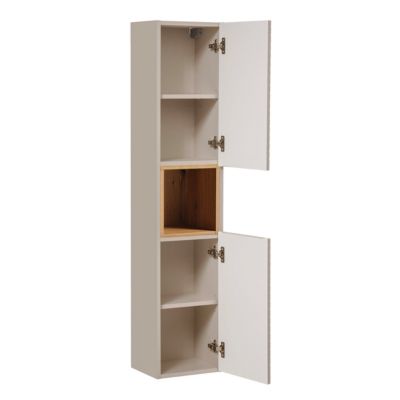 Ensemble meuble double vasque 120cm 4 portes miroirs LED colonne et 3 armoires murales Manoa Cachemire et Bois
