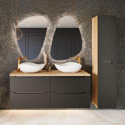 Ensemble meuble double vasque 120cm 4 tiroirs et colonne Elora Noir et bois Cloud