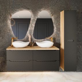 Ensemble meuble double vasque 120cm 4 tiroirs et colonne Elora Noir et bois Cloud