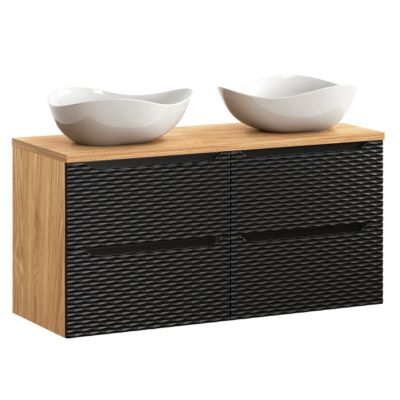 Ensemble meuble double vasque 120cm 4 tiroirs et colonne Elora Noir et bois Cloud