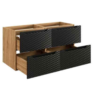 Ensemble meuble double vasque 120cm 4 tiroirs et colonne Elora Noir et bois Cloud