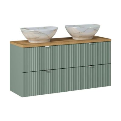 Ensemble meuble double vasque 120cm 4 tiroirs et colonne Jade Vert et Bois