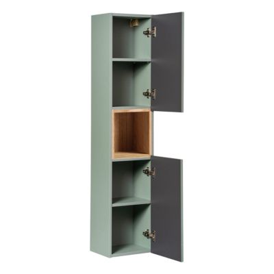 Ensemble meuble double vasque 120cm 4 tiroirs et colonne Jade Vert et Bois