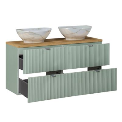 Ensemble meuble double vasque 120cm 4 tiroirs miroirs LED colonne et 3 armoires murales Jade Vert et Bois