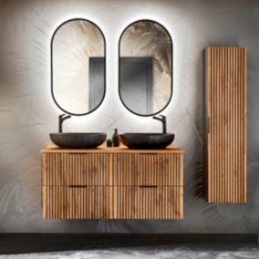 Ensemble meuble double vasque 120cm et colonne Gaia Bois et Noir - Vasque Noir