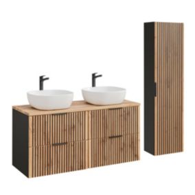 Ensemble meuble double vasque 120cm et colonne Gaia Bois