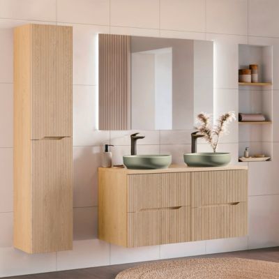 Ensemble meuble double vasque 120cm et colonne Isaline Bois