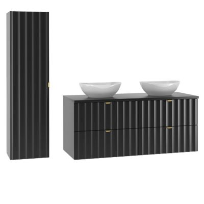 Ensemble meuble double vasque 120cm et colonne Lexa Noir
