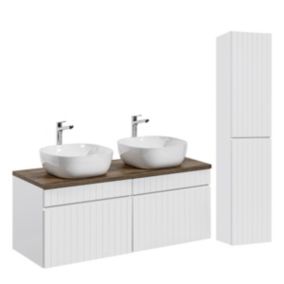 Ensemble meuble double vasque 120cm et colonne Zelie Blanc et Bois