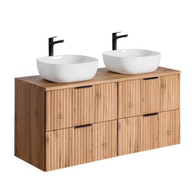 Ensemble meuble double vasque 120cm miroirs LED et colonne Adriel Bois