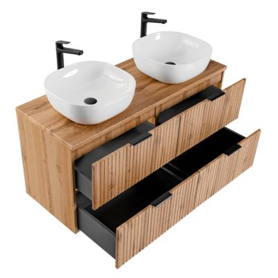 Ensemble meuble double vasque 120cm miroirs LED et colonne Adriel Bois
