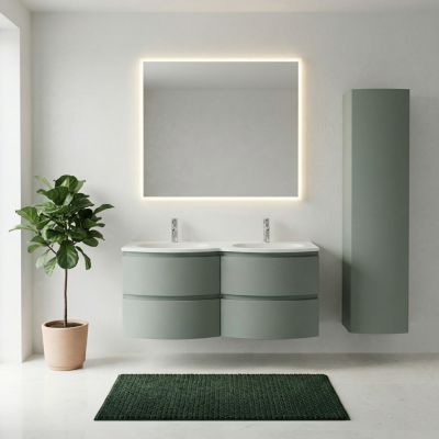 Ensemble meuble + double vasque 140 cm + 1 colonne Vert sauge, ARMONIA salle de bain