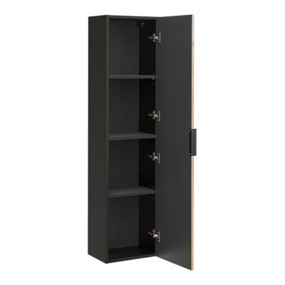 Ensemble meuble double vasque 140cm 2 niches miroirs LED colonne et 3 armoires murales Gaia Bois et Noir - Vasque Noir