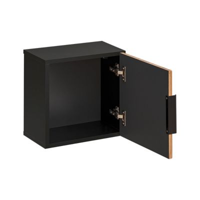 Ensemble meuble double vasque 140cm 2 niches miroirs LED colonne et 3 armoires murales Gaia Bois et Noir - Vasque Noir