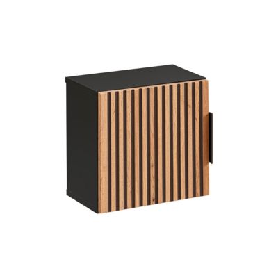Ensemble meuble double vasque 140cm 2 niches miroirs LED colonne et 3 armoires murales Gaia Bois et Noir - Vasque Noir