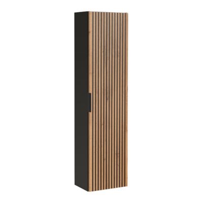 Ensemble meuble double vasque 140cm 2 niches miroirs LED et colonne Gaia Bois et Noir - Vasque Noir