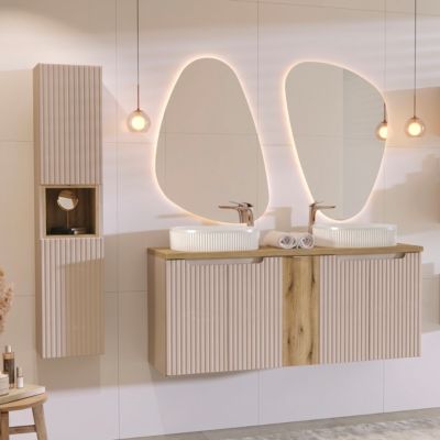Ensemble meuble double vasque 140cm 5 portes et colonne Riva Cachemire ...