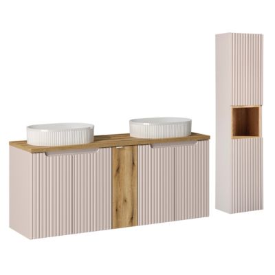 Ensemble meuble double vasque 140cm 5 portes et colonne Riva Cachemire ...