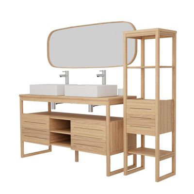 Ensemble meuble double vasque ATOLL 140 cm + Vasques + Robinets + Miroir + Colonne