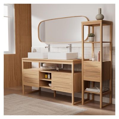 Ensemble meuble double vasque ATOLL 140 cm + Vasques + Robinets + Miroir + Colonne