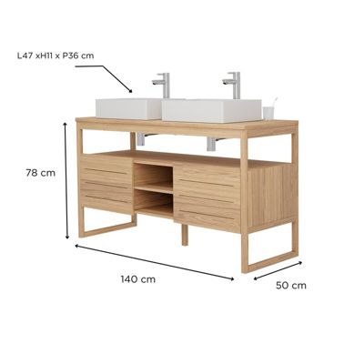 Ensemble meuble double vasque ATOLL 140 cm + Vasques + Robinets