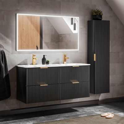 Ensemble meuble double vasque encastrée 120cm et colonne Adriel Noir