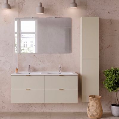 Ensemble meuble double vasque encastrée 120cm et colonne Azel Cachemire