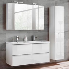 Ensemble meuble double vasque encastree 120cm et colonne April Blanc