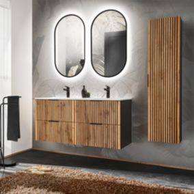 Ensemble meuble double vasque encastree 120cm et colonne Gaia Bois