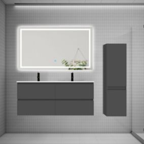 Ensemble meuble double vasque L.120cm 4 tiroirs + lavabo + LED miroir + colonne,anthracite 1
